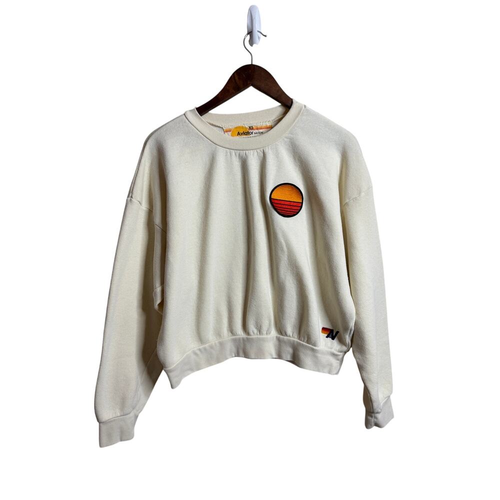 Aviator Nation Sunset Patch Relaxed Crew Sweatshirt size Women XS Ivory